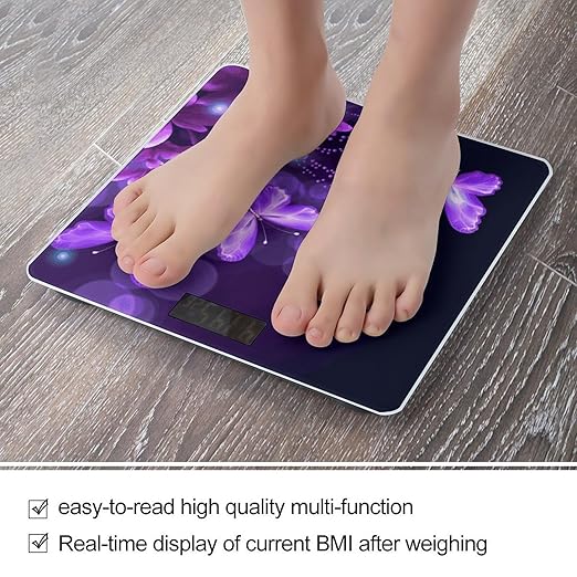 Lovely Purple Scale for Body Weight Accurate Digital Bathroom Scale Toughened Glass High Precision Scales Smart Weight Scales with Large LCD Backlight Display Weighing Machine