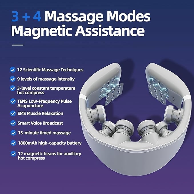 Neck Massager with Heat for Deep Tissue Pain Relief Promote Muscle Relaxation 3 Heat Settings 12 Modes 9 intensities Physical vibration Smart Voice with Remote Control Gifts for Men Women