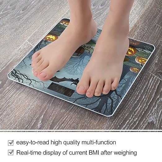 Dead Tree Pumpkin Carriage Bathroom Scale for Body Weight Bathroom Weighing Scales with Back Lit LED Display Sturdy Tempered Glass Body Weight Bathroom Scale 400lb Weighing
