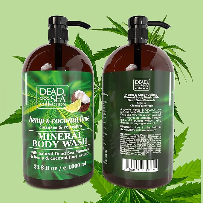 Dead Sea Collection Hemp &amp Coconut Lime Body Wash for Women and Men – with Pure Dead Sea Minerals - Cleanses and Moisturizes Skin - Pack of 2 (67.6 fl. oz)