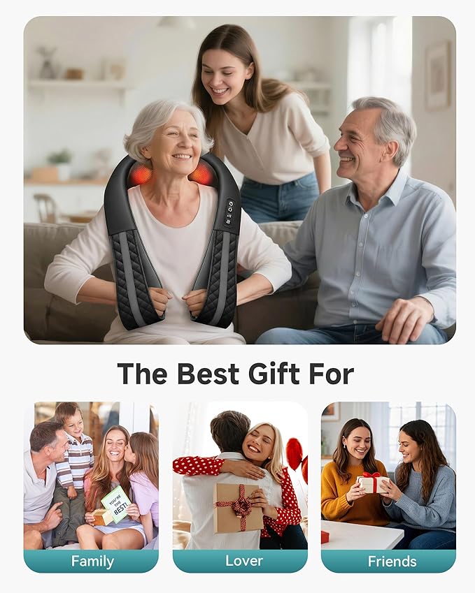 Snailax Cordless Neck Massager with Heat Shiatsu Neck Back Massager for Pain Relief Deep Tissue 4D Kneading Shoulder Massager Pillow for Shoulder Leg Rechargeable Massage Gifts for Mom Dad