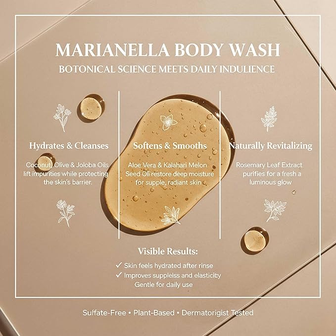 Jaboneria Marianella Rosewood &amp Litsea Cubeba Body Wash 16 oz – Botanical Moisturizing Cleanser with Coconut Olive &amp Jojoba Oils Aloe &amp Kalahari Melon
