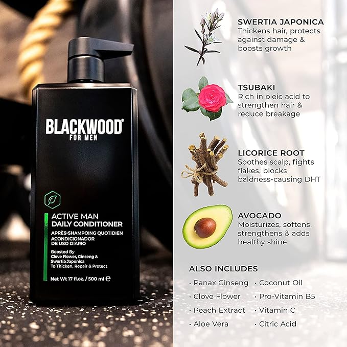 BLACKWOOD FOR MEN Workout Warrior Recovery Set including Active Men Shampoo Pure Moisture Body Wash X-Punge Foaming Face Wash - Natural Vegan Formula