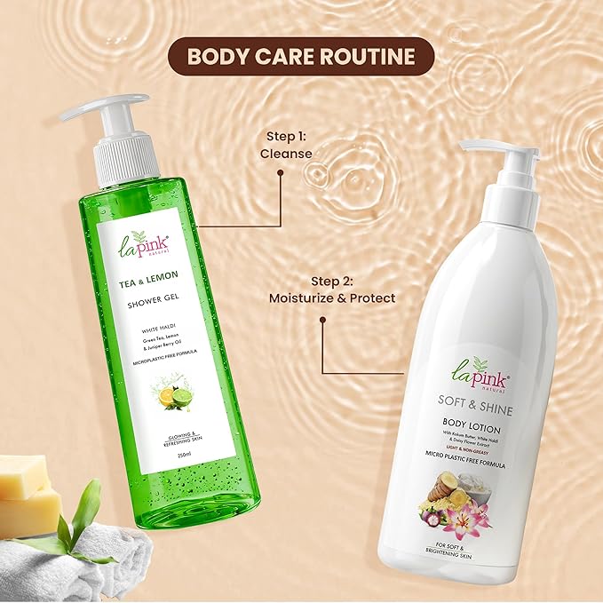 La Pink Tea &amp Lemon Shower Gel with White Haldi | For Glowing &amp Refreshing Skin | 100% Microplastic Free Formulation 250 ML