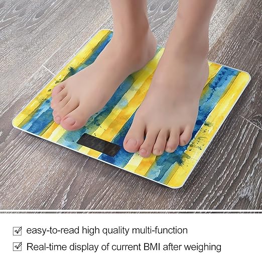Digital Bathroom Scale for Body Weight Scale with Bright LCD Display High Accuracy Step-On Technology Auto On/Off Yellow and Blue Pattern Digital Scales 400 Lbs /180kg