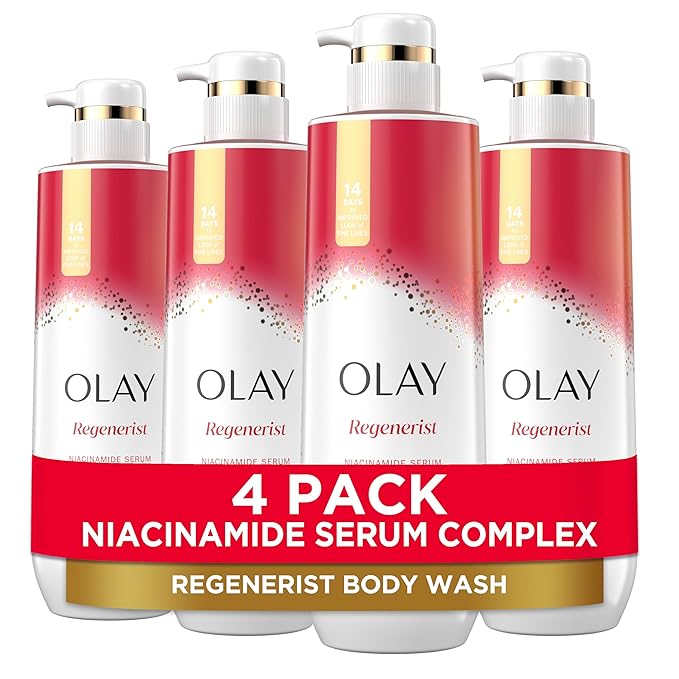 Olay Body Wash for Women Regenerist Smoothing Niacinamide Serum Complex Renews Moisture Free of Parabens &amp Phthalates Vitamin B3 Lameller Technology For All Skin Types 20 fl oz (Pack of 4)