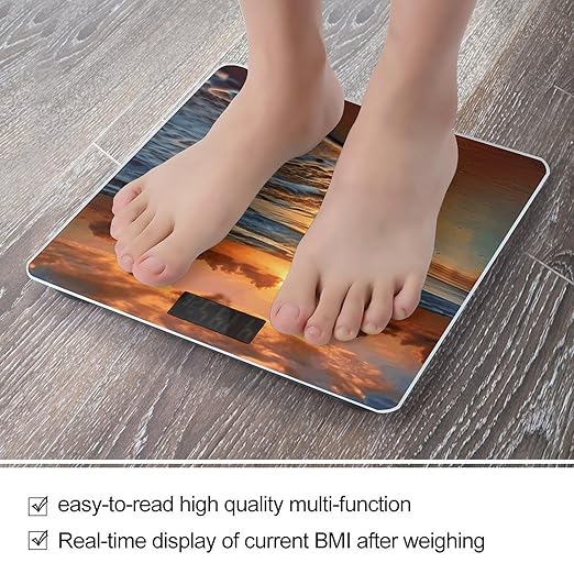 Evening Beach Sea Water Bathroom Scale Large LCD Backlight Display Digital Scale Rounded Corners Body Scales Automatic Power On/Off Bathroom Scales for Home Bedrooms