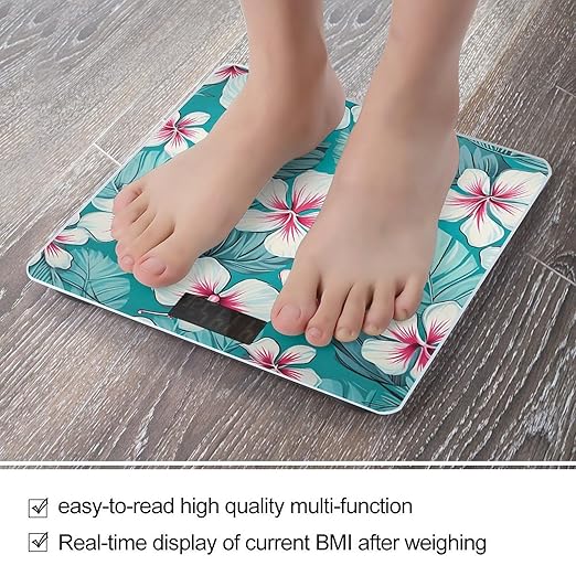 Tropical Hibiscus Flowers Bathroom Scale Rounded Smart Scale for Body Weight Automatic Power On/Off Weight Scales Accurate Bathroom Digital Scales for Pet Home Bedroom Kitchen