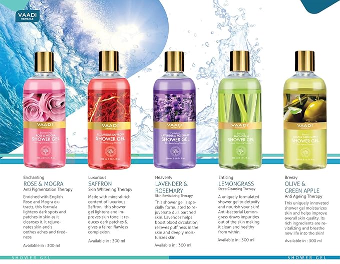 Vaadi Herbals Shower Gel - Sulfate-Free - Herbal Body Wash Both For Men And Women - 300 Ml (10.14 Fl Oz) - (Luxurious Saffron) (2 Bottles)