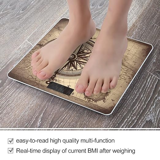 Law of The Compass Navigation Digital Bathroom Scale for Body Weight with High Precision Digital Weighing Scale with BMI Clear LCD Display and Step-On Measures Weight Up to 180kg