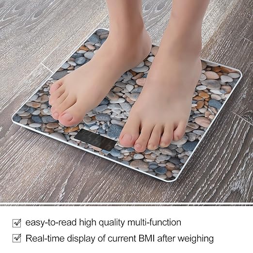 Beach Colored Pebbles Digital Bathroom Scale for Body Weight Weighing Scale with Backlit LCD Display High Precision Measurements &amp Measures Weight Up to 180kg