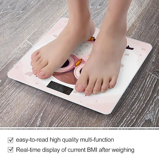 Cute Owl Weight Scale Digital Electronic Scales Bathroom Scale Larg LCD Backlight Display High Precision MeasurementsTempered Glass