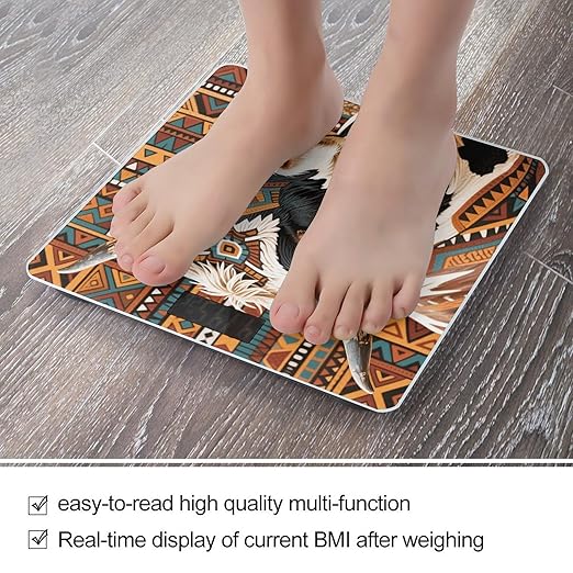 Digital Bathroom Scale for Body Weight Scale with Bright LCD Display High Accuracy Step-On Technology Auto On/Off Aztec Ethnic Tribal Cow Digital Scales 400 Lbs /180kg