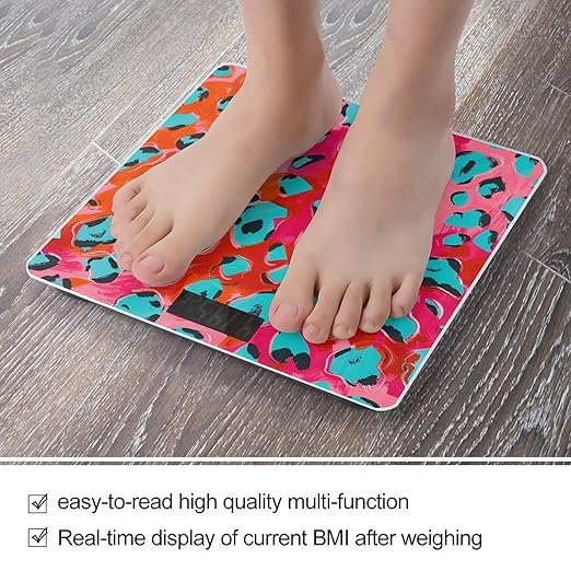 Digital Bathroom Scale for Body Weight Scale with Bright LCD Display High Accuracy Step-On Technology Auto On/Off Leopard Spot Pattern Digital Scales 400 Lbs /180kg