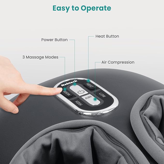 Nekteck Shiatsu Foot Massager with Heat [2026 Upgraded] 3 Modes Deep Kneading Therapy Air Compression Feet Massage Tool for Plantar Fasciitis Relaxation Gifts for Men Women Fits Size to US 13