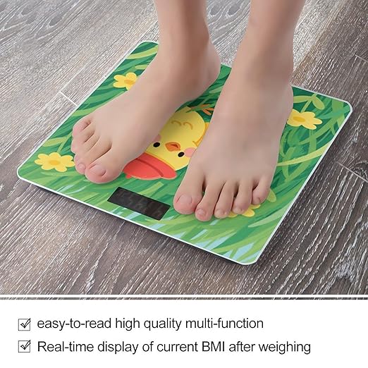 Yellow Chick in Grass Weight Scale Large Digital Bathroom Scales with Bright LED Display Non Slip Digital Scale and Step On Fashion Weighing Machine for Body