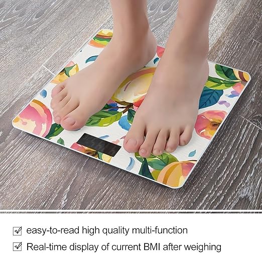 Colorful Peach Watercolor Scale for Body Weight Accurate Digital Bathroom Scale Toughened Glass High Precision Scales Smart Weight Scales with Large LCD Backlight Display Weighing Machine