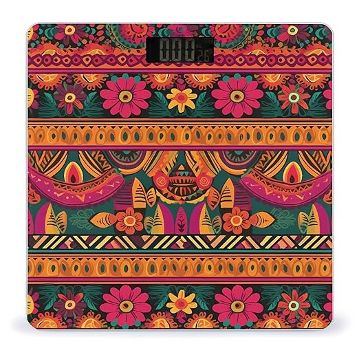 Mexican Folk Art Boho Weight Scale for Body Weight Digital Bathroom Scale High Capacity Accurate Digital Weighing Scales and Easy-to-Read on Backlit LCD Display Scales