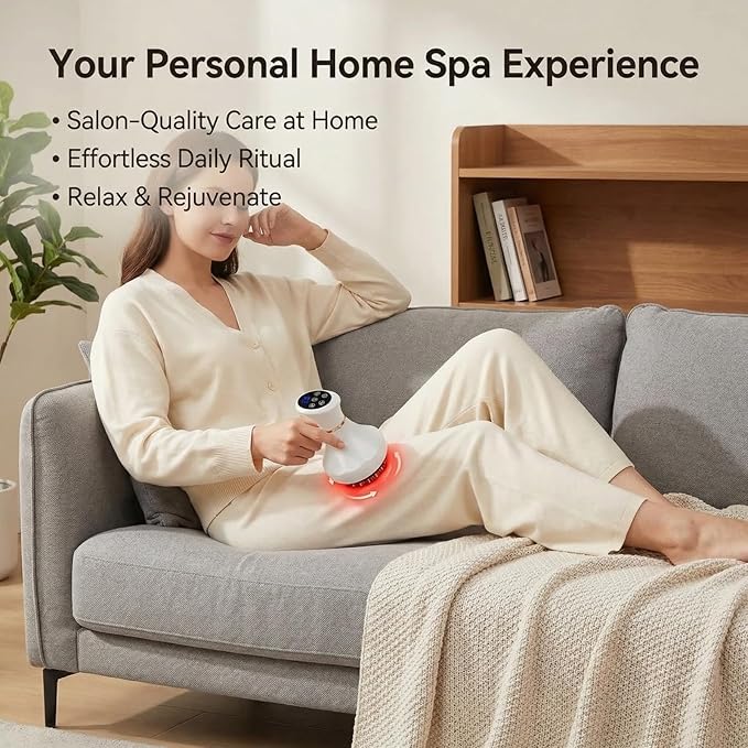 Body Sculpting Massager &amp Anti-Cellulite Massage Tool for Legs Arms &amp Stomach Smooth Skin Support Gentle Heat &amp Vibration Rechargeable Portable Full-Body Massager White