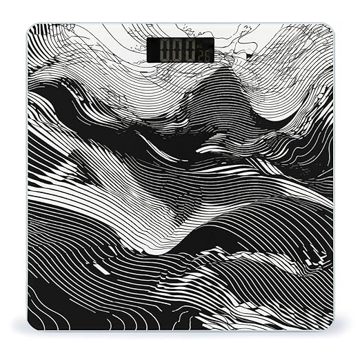 Wavy Line Design Scale for Body Weight Anti-Slip Tempered Glass Digital Bathroom Scales Clear LCD Display Weighing Scale Safe Rounded Corners Smart Scales