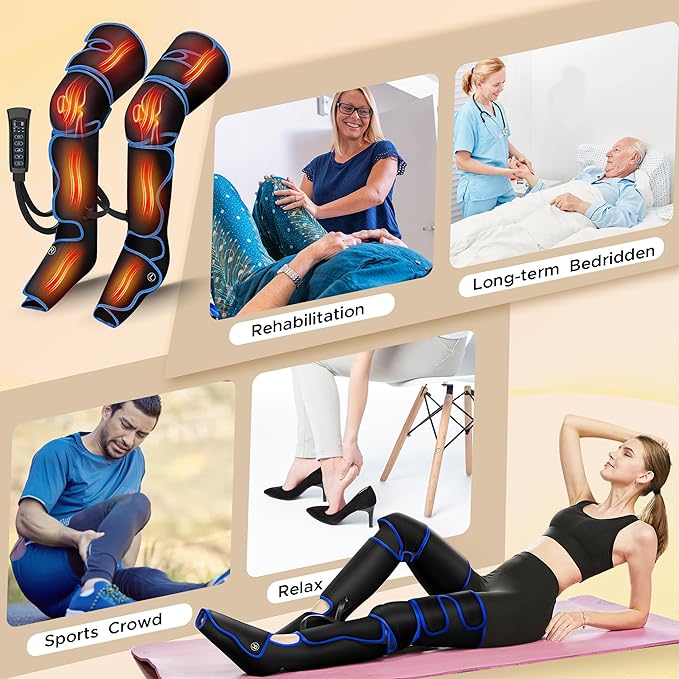Leg Massager Air Compression Massager with 3 Level Full Leg Heat 6 Modes &amp 3 Intensities for Foot Calf Knee＆Thigh and Muscles Relaxation