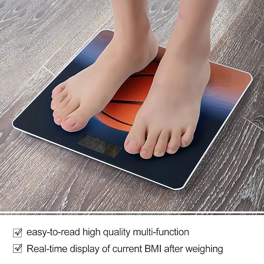 Digital Bathroom Scale for Body Weight Scale with Bright LCD Display High Accuracy Step-On Technology Auto On/Off Basketball Ball Digital Scales 400 Lbs /180kg