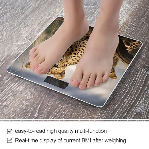Cool Leopard Scale for Body Weight Safe Rounded Corners Tempered Glass Digital Bathroom Scale LED Display 400lb Capacity Weight Scales with High Precision Sensors