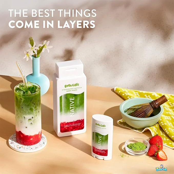 Native Body Wash Limited Edition Strawberry Matcha Sulfate Free Body Wash for Women &amp Men Boba Café 18 fl ozz - Of 02