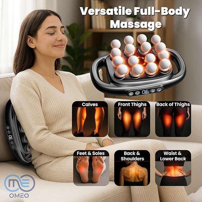 OMEO 16-Head Deep Tissue Massage Gun – Professional Percussion Massager with 30 Intensities &amp Quiet Motor | Portable Muscle Massager for Pain Relief Neck Back Shoulders &amp Legs (Black)