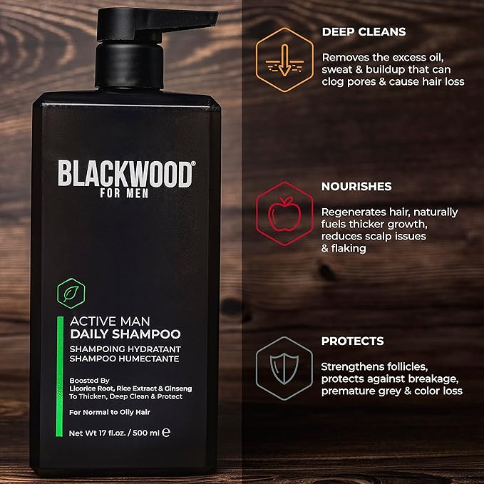 Blackwood For Men Active Man Daily Shampoo and Pure Moisture Body Wash - Sulfate Free Paraben Free &amp Cruelty Free (17 Oz)