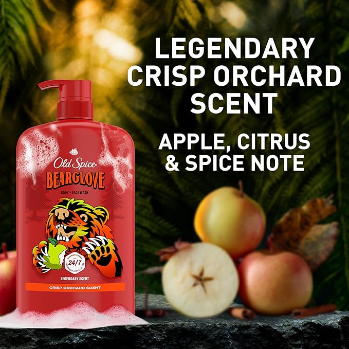 Old Spice Cleansing Body Wash for Men 3X Defense 24/7 Shower Fresh with Lasting Scent 2-in-1 Body &amp Face Wash Bearglove with Crisp Orchard Scent 33.4 (Pack of 4)
