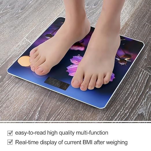 Digital Bathroom Scale for Body Weight Scale with Bright LCD Display High Accuracy Step-On Technology Auto On/Off Purple Flowers at Night Digital Scales 400 Lbs /180kg
