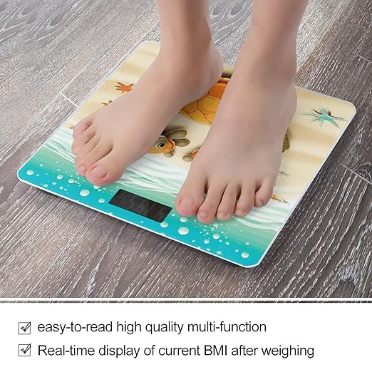 Turtle Starfish Scale for Body Weight Sturdy Tempered Glass Weighing Scales with LCD Display Accurate Digital Bathroom Scale Convenient Body Fat Smart Scales 400lb