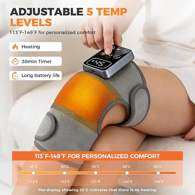 YAZHI Cordless Knee Massager for Pain Relief – Electric Heated Knee Brace 5 Heat Levels &amp 3 Massage Modes Gifts for Men and Women 1pack