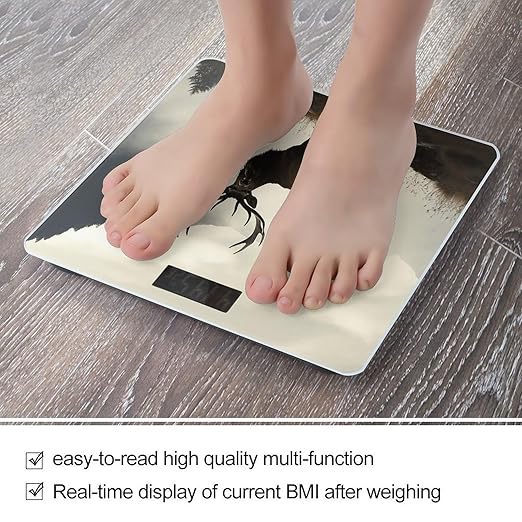Deer on The Foggy Mountain Bathroom Scale Large LCD Backlight Display Digital Scale Rounded Corners Body Scales Automatic Power On/Off Bathroom Scales for Home Bedrooms