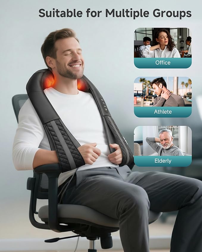Snailax Cordless Neck Massager with Heat Rechargeable Shiatsu Neck Back Massager for Pain Relief Deep Tissue 4D Knead Shoulder Massager Pillow Gifts/Presents for Mom Dad Black
