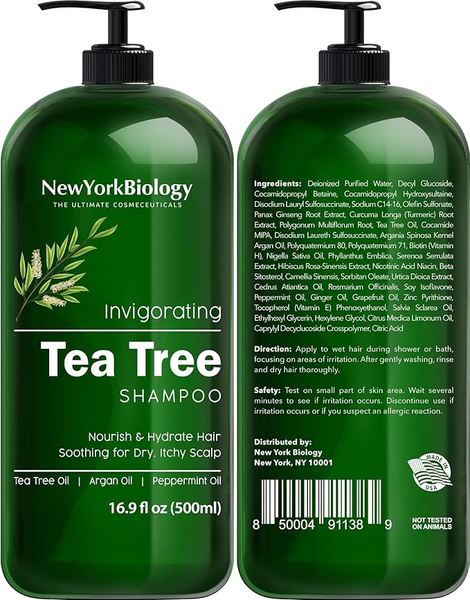 New York Biology Tea Tree Body Wash with Tea Tree Shampoo and Conditioner Set – Helps Itchy Skin Conditions &amp Body Odor - Deep Cleanser – Relief for Dandruff and Itchy Scalp – 16.9 fl. Oz