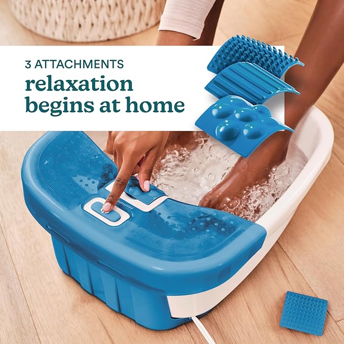 HoMedics Bubble Bliss Deluxe Foot Spa with Heat Massaging Arch 3 Acupressure Attachments Splash Guard Raised Nodes Creates Bubbles Improves Circulation Soothe Tired Muscles