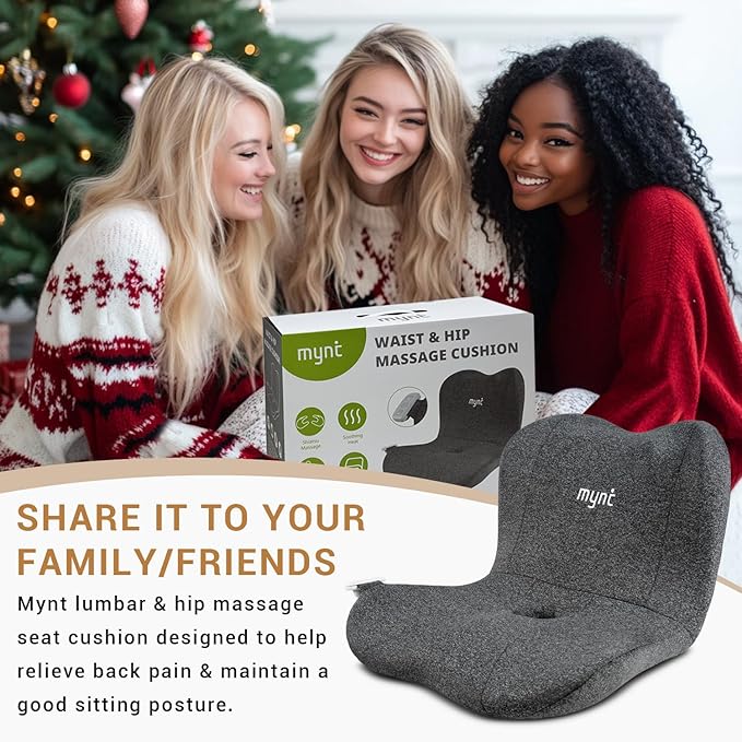 Mynt Lower Back Massager Shiatsu Hip Massager Lumbar Rolling Massage Seat Cushion with Heat Foldable Ergonomic Support Cushion for Home Office Help Improve Sitting Posture Gifts for Mom