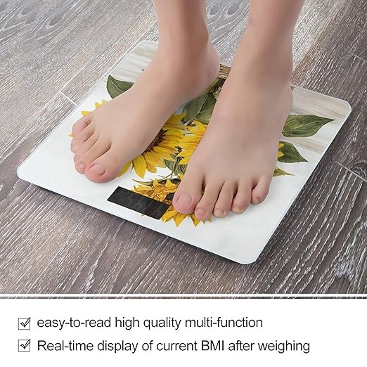 Alluring Sunflowers Summer Digital Bathroom Scale for Body Weight Weighing Scale with Backlit LCD Display High Precision Measurements &amp Measures Weight Up to 180kg