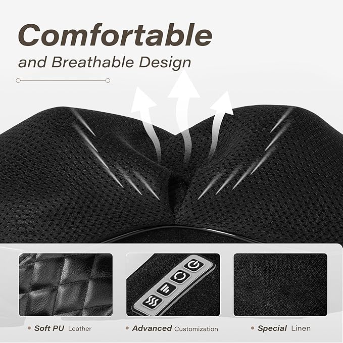 Blue Elf Shiatsu Electric Neck Back Massager Pillow 3D Kneading with Heat for Shoulder Lower Back Foot Leg Muscles Pain Relief Relax in Car Office and Home (Black)