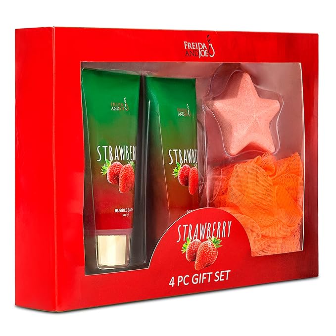 Strawberry Bath and Body Gift Set for Women - Luxurious Shower Pampering Irresistible Strawberry Scent Complete Body Skincare Collection – Mother's Day Gift for Mom