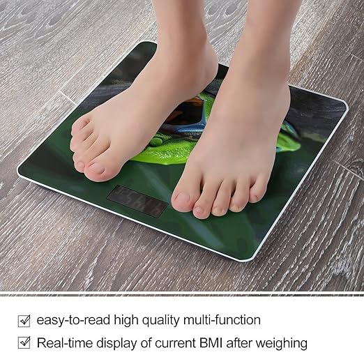 Red Eyed Tree Frog Bathroom Scale Automatic Power On/Off Body Scales LCD Backlight Display Square Digital Scale Rounded Corners Bathroom Scales for Home Bedrooms