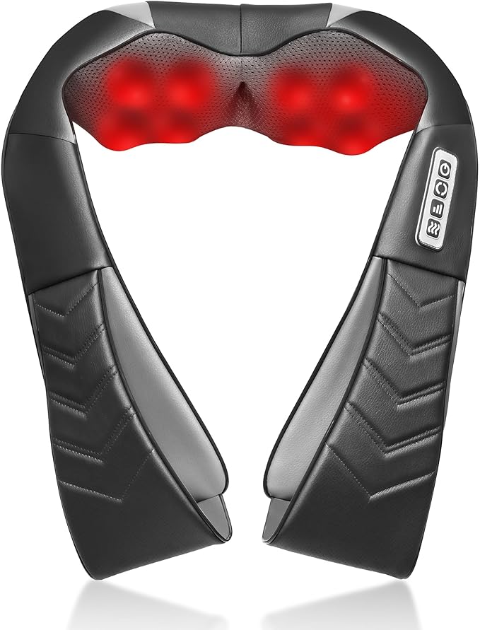 Shiatsu Neck and Back Massager Electric Shoulder Massager with Heat Deep Tissue Kneading Massage for Pain Relief Idea Gifts (NOT Cordless)