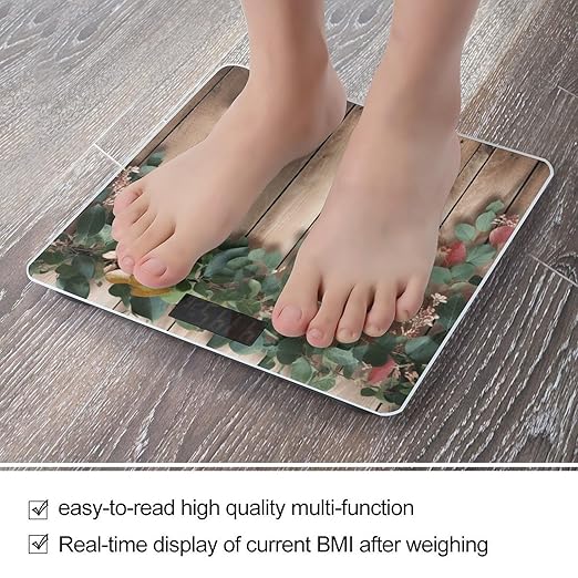 Leaves Floral on Rustic Wood Scale for Body Weight Precision Bathroom Weighing Scales with Back Lit LCD Display Sturdy Tempered Glass Body Weight Scales Digital Bathroom Scale 400lb