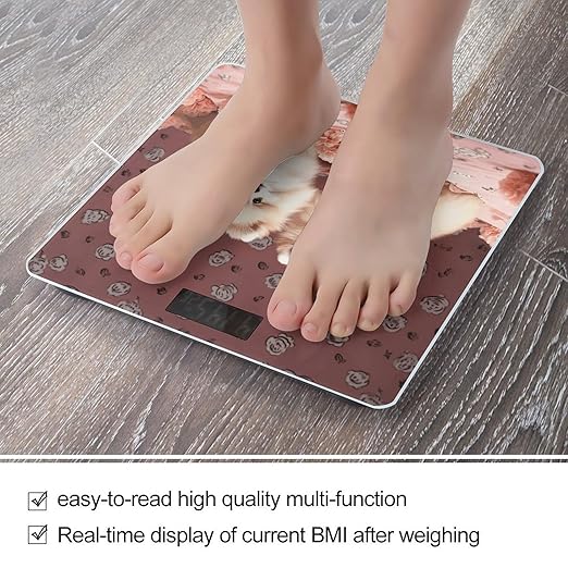 Pomeranians Puppies and Point Scale with LCD Precision Weighing Scales Sturdy Tempered Glass Weight Scales Easy-to-Read Anti-Slip Weight Digital Bathroom Scale for Daily