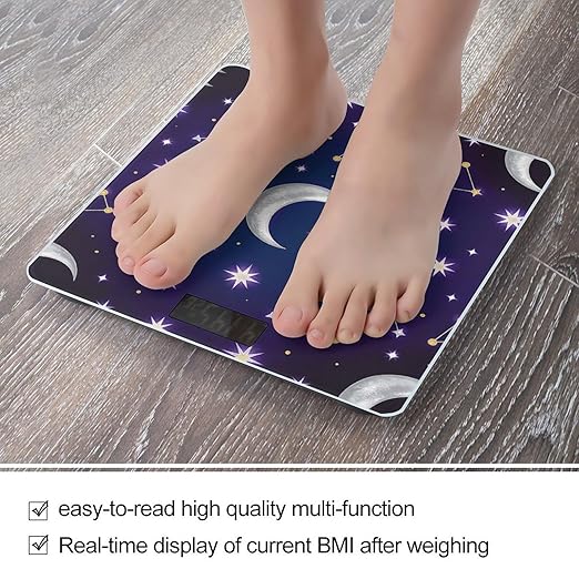 Celestial Pattern Weight ScaleClear LED Display Bathroom Digital Weighing ScaleTempered Glass Digital Bathroom Scale for Body Weight Capacity Up to 400 Lbs