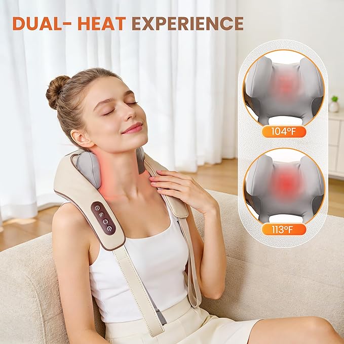 Cordless Shiatsu Neck and Shoulder Massager with Heat 6D Kneading Nodes for Back Massage &amp Deep Relaxation Auto 10 Mins Uses Whisper Quiet Rechargeable for Home Office Perfect Gifts for Men W
