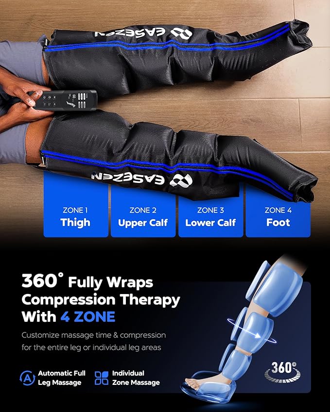 Leg Compression Massager for Circulation and Pain Relief Air Compression Leg Recovery System for Fast Recovery of Foot Calf and Thigh Relieve Edema Reduce Muscle Fatigue Small Size