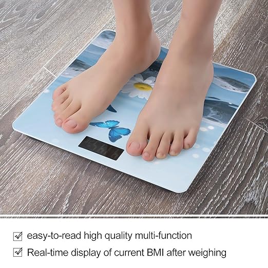 Flower and Butterfly Zen Stone Weight Scale Cute Bathroom Scale for Body Highly Accurate Digital Weighing Machine for People Compact LCD Display Scales with Sturdy Toughened Glass Scales